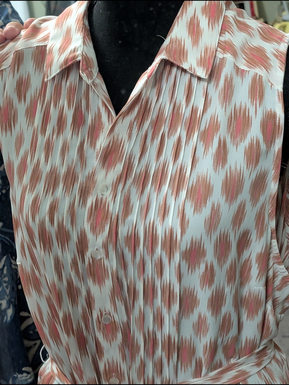 Dip Sleeveless Tie-Waist Shirt Dress in Dusty Coral Ikat-2X - Picture 4 of 8
